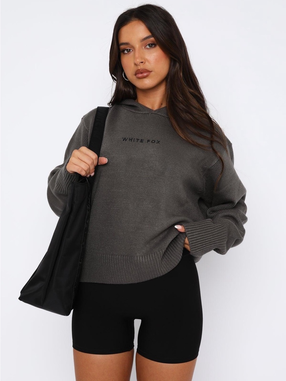 White Fox It’s Cool Knit Hoodie Charcoal Gray S/M